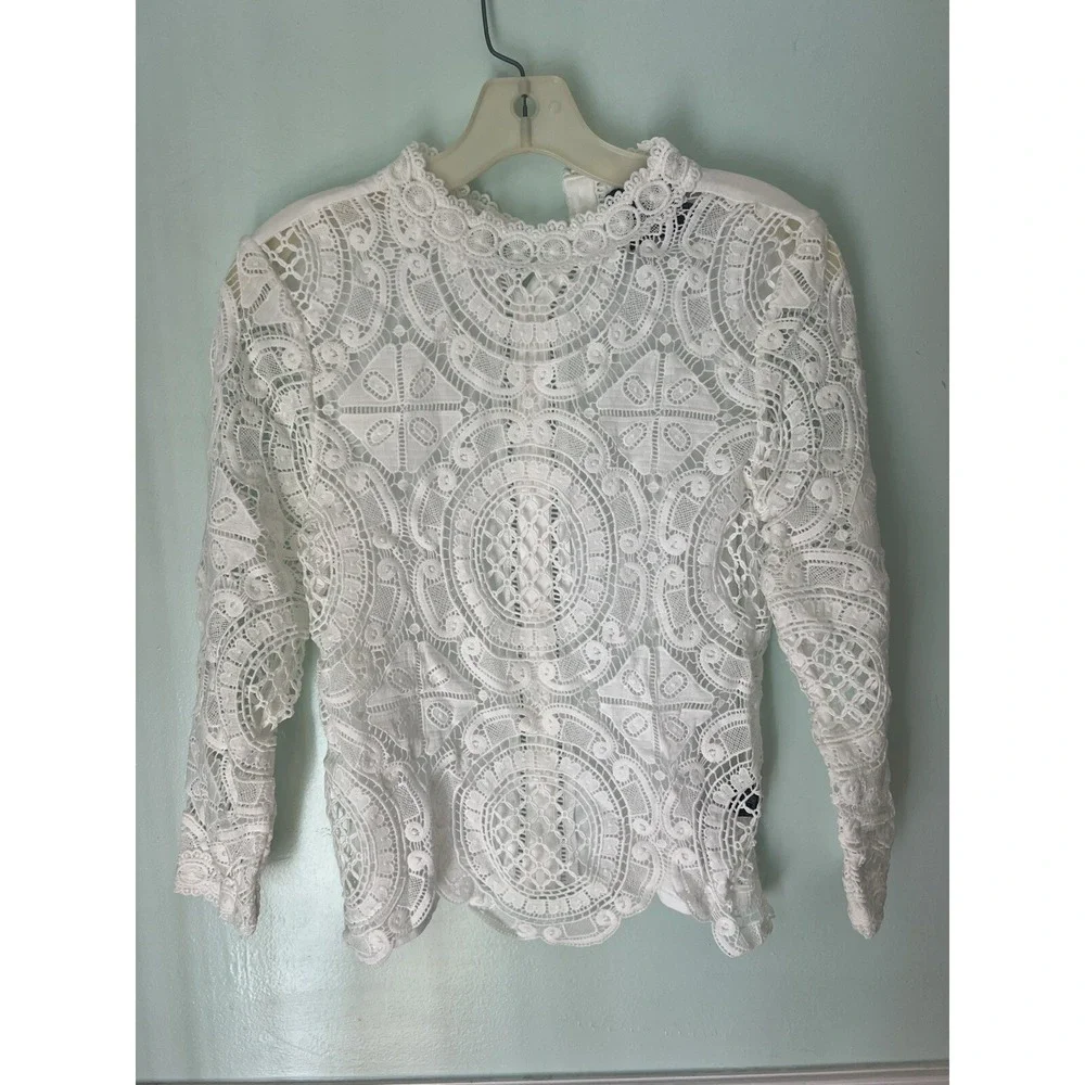 James Coviello Size XS Anthropologie Crochet‎ Lace White Long Sleeve Top